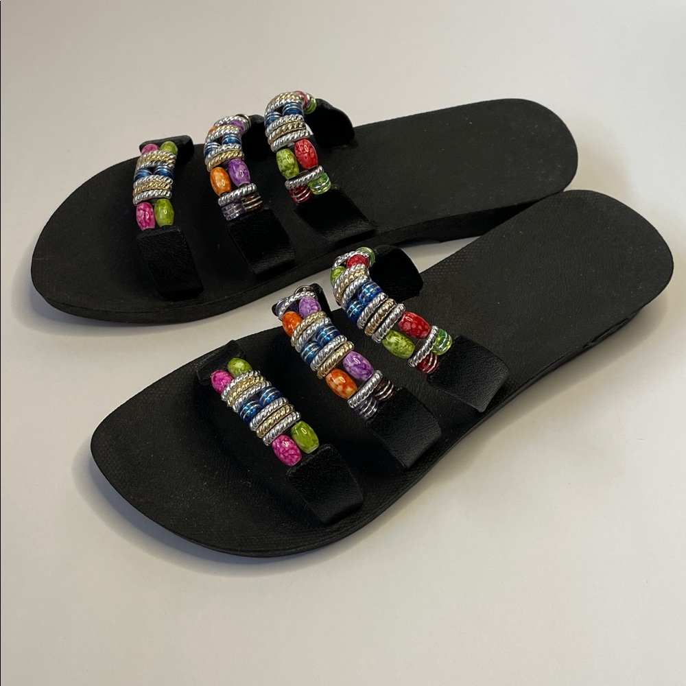 NWOT PALI Hawaii Slide Colorful Beaded Women's Sandals.  Size 9. - Picture 2 of 7